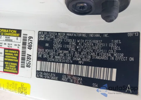 2014 Toyota Sienna Xle V6 8 Passenger из США, поврежденный, VIN 5TDYK3DC9ES410514